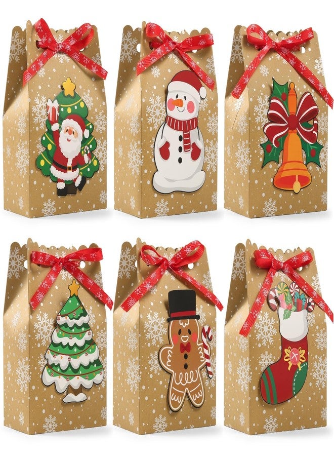 BBPOOL 12pcs Christmas Kraft Treat Bags Goody Bag 6 Designs Christmas Goodie Bags for Party Supplies Small Gift Packing - Image 1